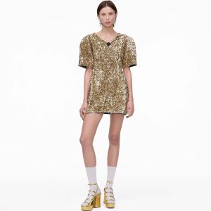 Sequin V-Neck Knit Dress