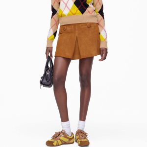 Suede Box Pleat Mini Skirt