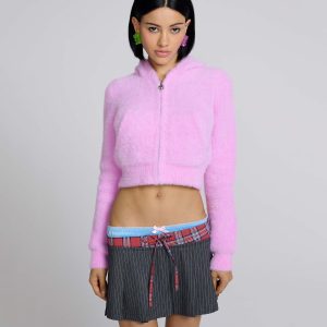 Fuzzy Shrunken Knit Zip-Up