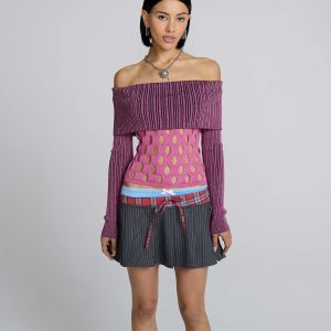 Off Shoulder Hole Knit Top