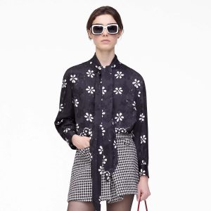 Trompe L'Oeil Eyelet Bow Blouse