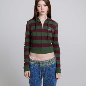 Fitted Stripe Zip-Up Hoodie